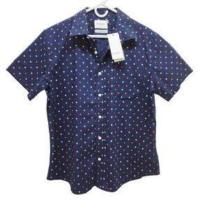 Mens Goodfellow  Co Navy Star Printed Short Sleeve Button-Up Shirt Slim Fit SZ L